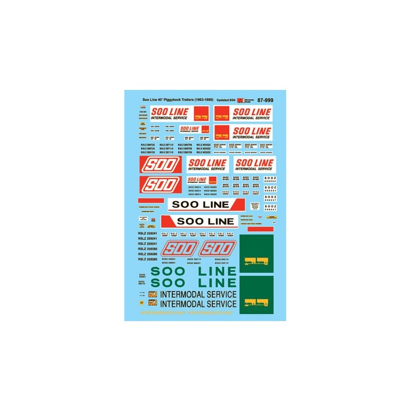 MICROSCALE DECAL 87-999 - SOO LINE PIGGYBACK TRAILERS - HO SCALE