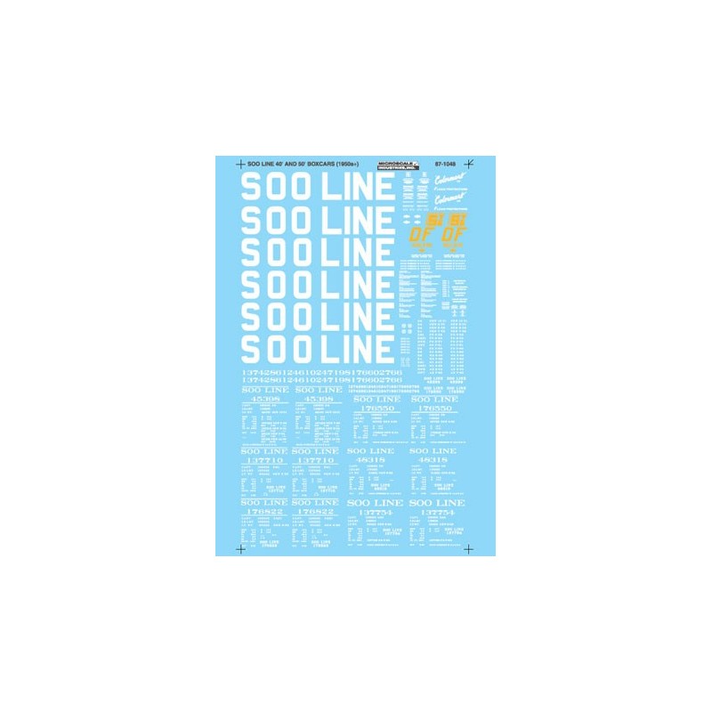 MICROSCALE DECAL 87-1048 - SOO LINE 40' / 50' BOXCARS - HO SCALE