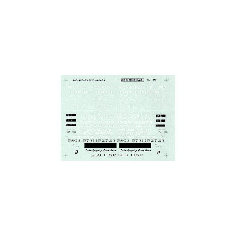 MICROSCALE DECAL MC-4215 - SOO LINE 85' / 89' FLAT CARS - HO SCALE