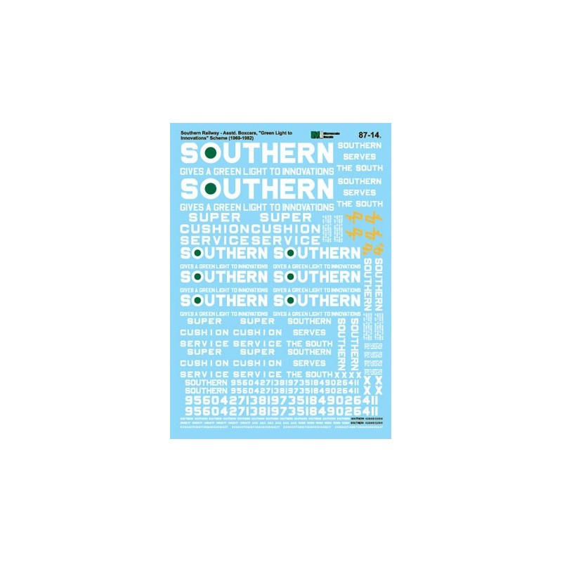 MICROSCALE DECAL 87-14 - SOUTHERN FREIGHT CARS - HO SCALE