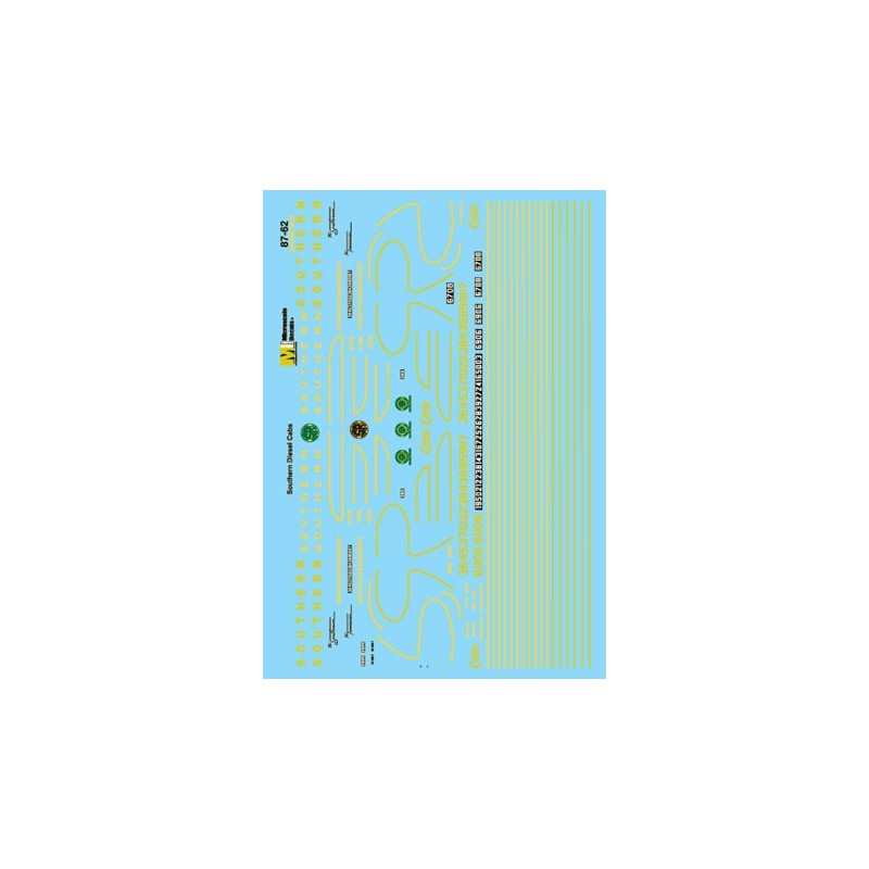 MICROSCALE DECAL 87-62 - SOUTHERN DIESEL LOCOMOTIVES - HO SCALE