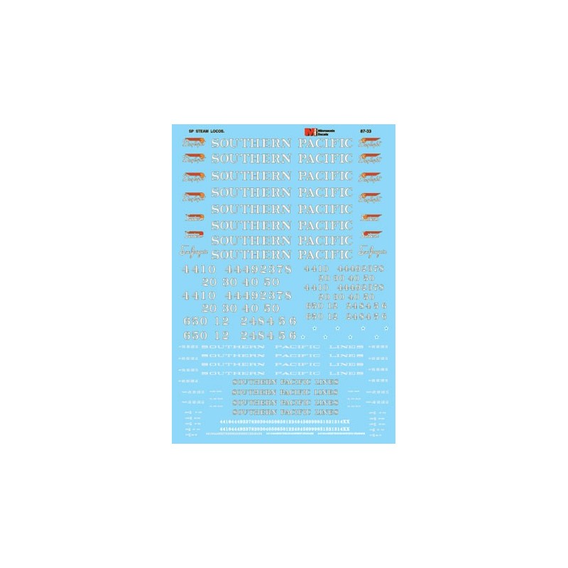 MICROSCALE DECAL 87-33 - SOUTHERN PACIFIC STEAM LOCOMOTIVES - HO SCALE