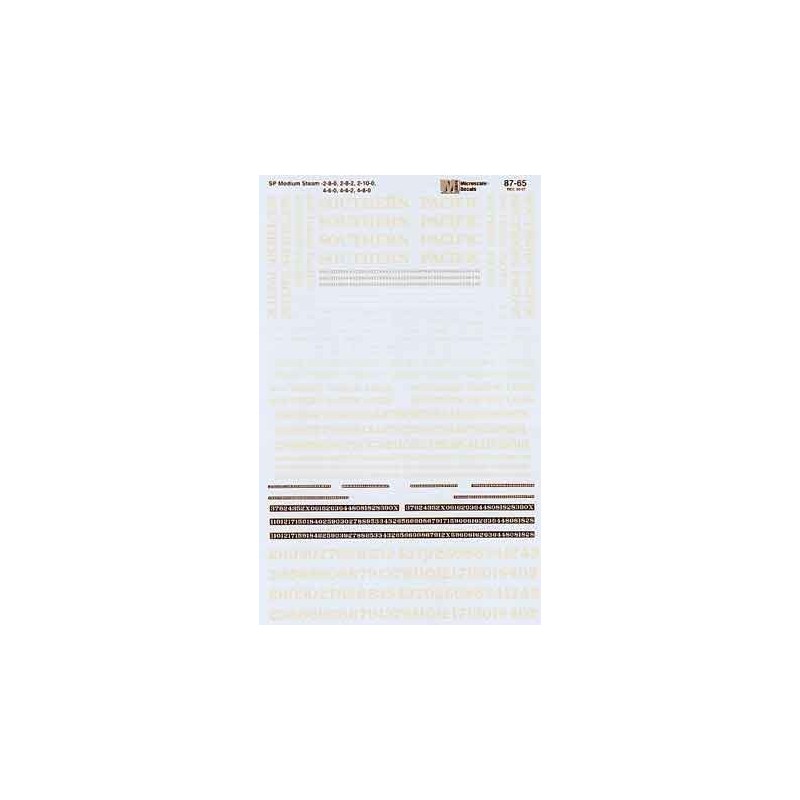 MICROSCALE DECAL 87-65 - SOUTHERN PACIFIC MEDIUM STEAM LOCOMOTIVES - HO SCALE