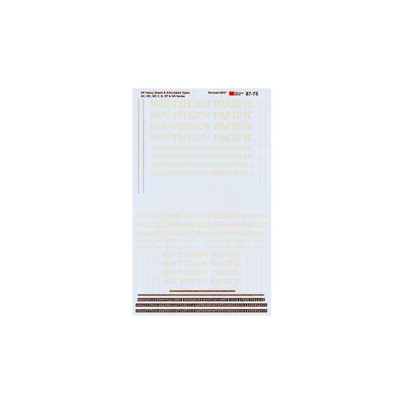 MICROSCALE DECAL 87-75 - SOUTHERN PACIFIC HEAVY STEAM LOCOMOTIVES - HO SCALE