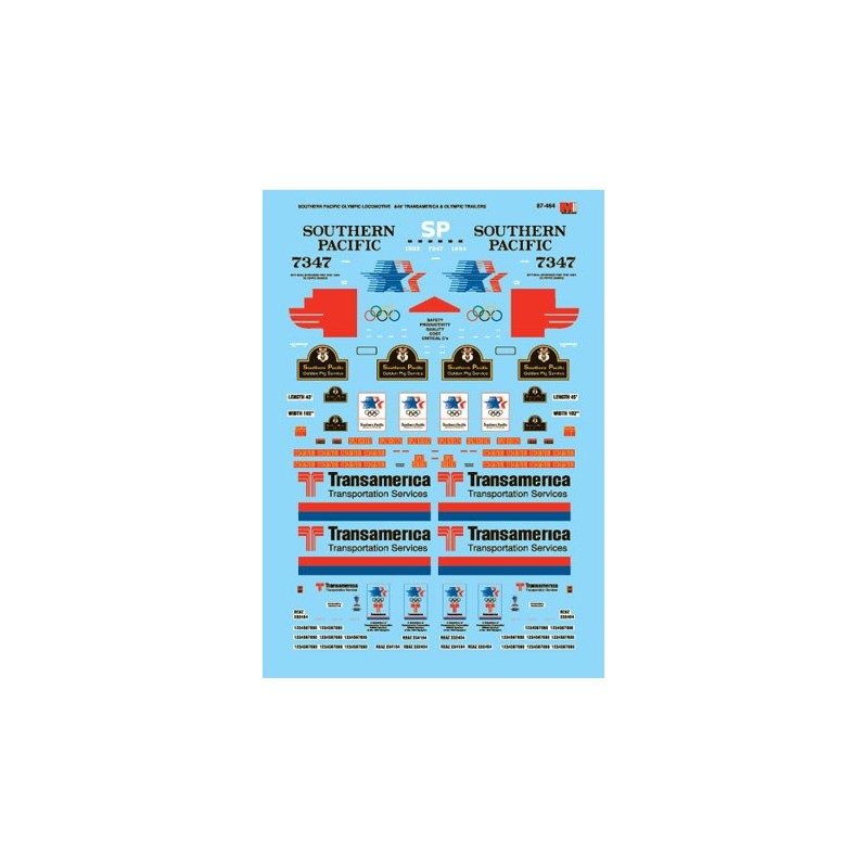 MICROSCALE DECAL 87-464 - TRANSAMERICA TRAILERS / SOUTHERN PACIFIC DIESEL LOCOMOTIVES & TRAILERS - HO SCALE