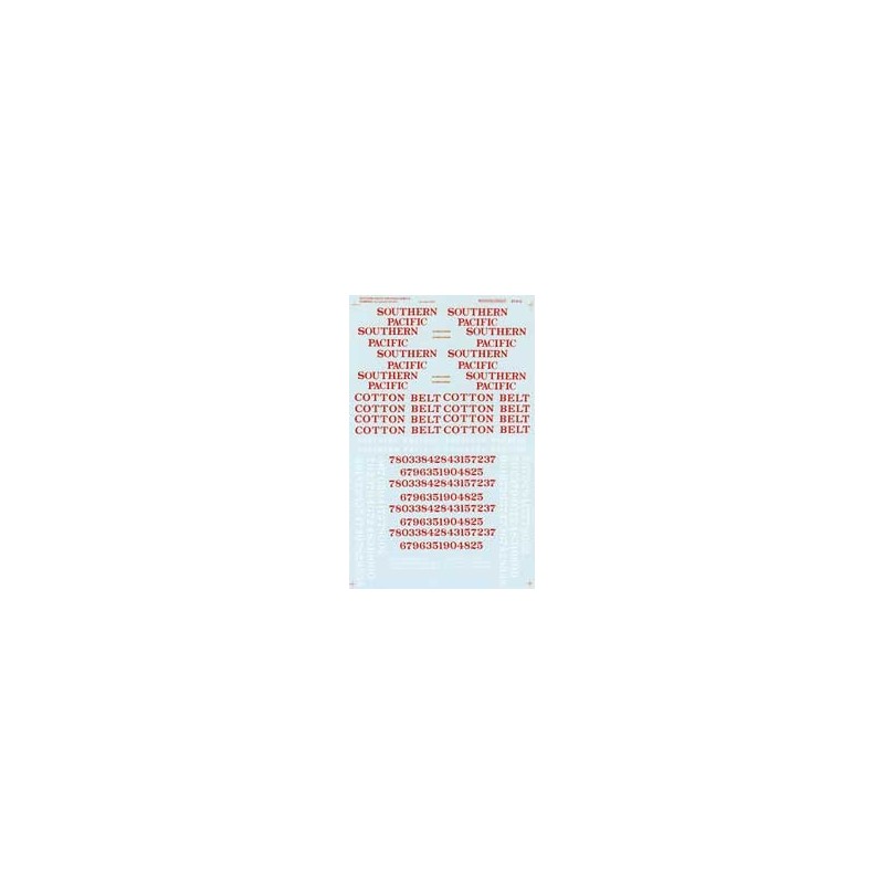 MICROSCALE DECAL 87-612 - SOUTHERN PACIFIC / COTTON BELT DIESEL LOCOMOTIVE RED NAMES & NUMBERS - HO SCALE