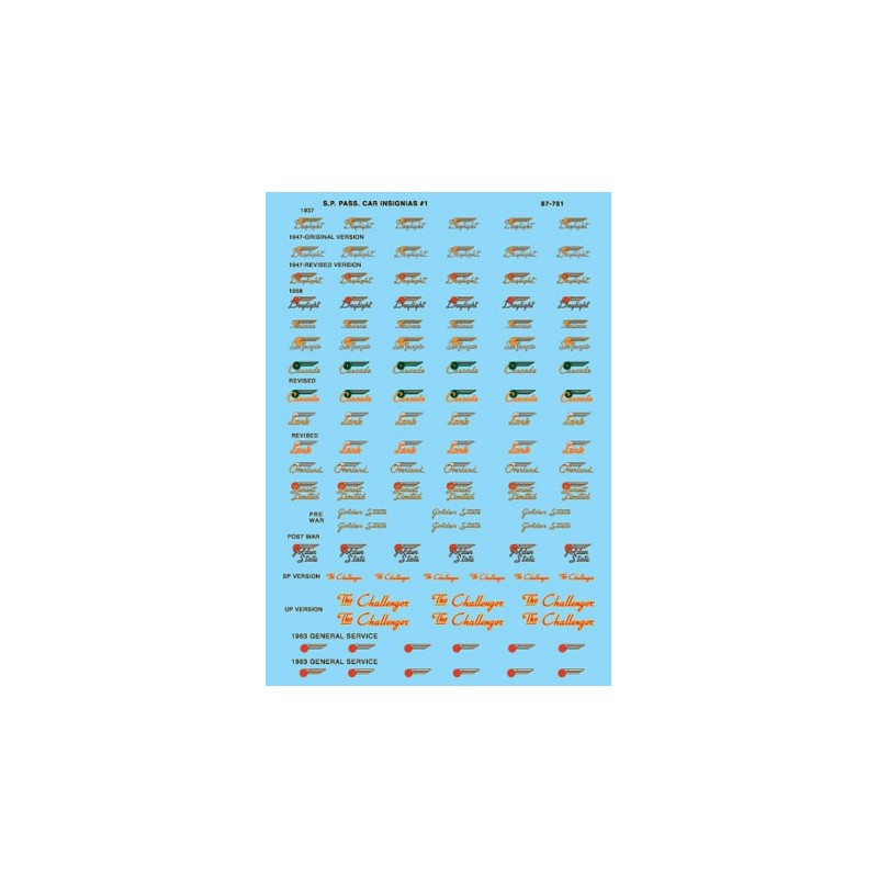 MICROSCALE DECAL 87-761 - SOUTHERN PACIFIC PASSENGER CAR EMBLEMS - HO SCALE