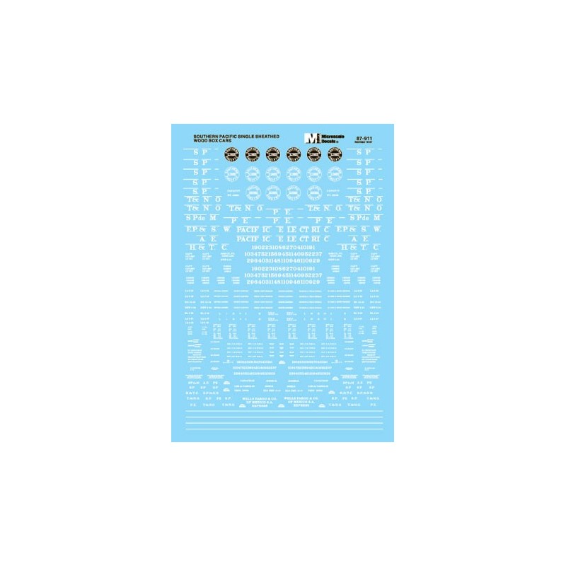 MICROSCALE DECAL 87-911 - SOUTHERN PACIFIC SINGLE SHEATHED BOXCARS - HO SCALE
