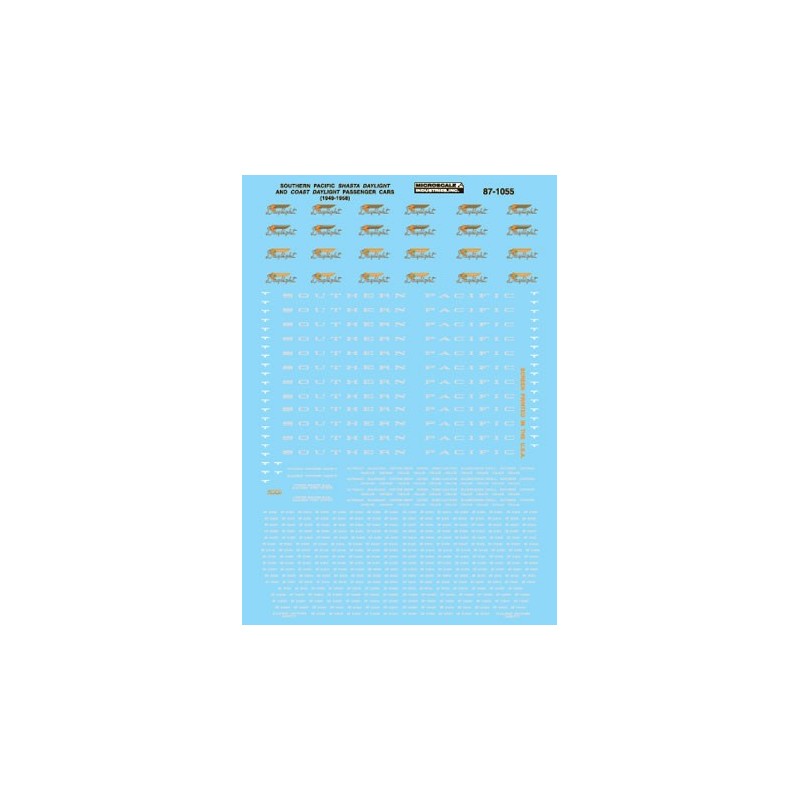 MICROSCALE DECAL 87-1055 - SOUTHERN PACIFIC PASSENGER CARS - HO SCALE