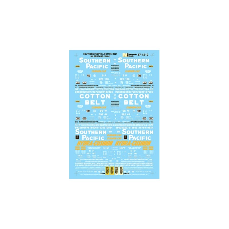 MICROSCALE DECAL 87-1212 - SOUTHERN PACIFIC / COTTON BELT 50' BOXCARS - HO SCALE