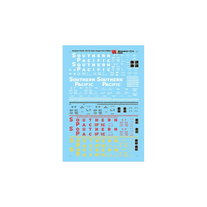 MICROSCALE DECAL 87-1214 - SOUTHERN PACIFIC 100 TON HOPPERS - HO SCALE