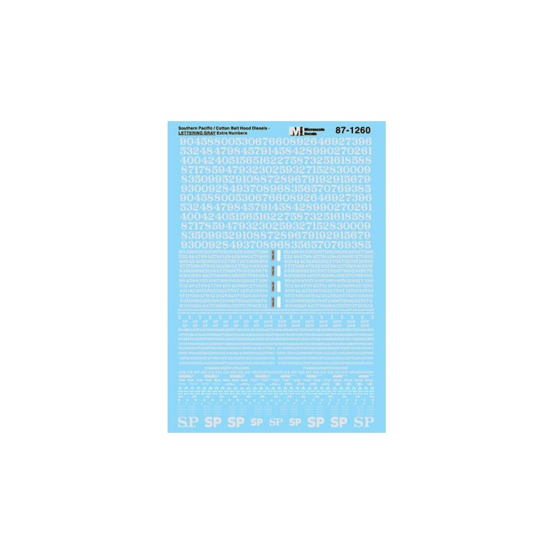 MICROSCALE DECAL 87-1260 - SOUTHERN PACIFIC DIESEL LOCOMOTIVE NUMBERS & DATA - HO SCALE