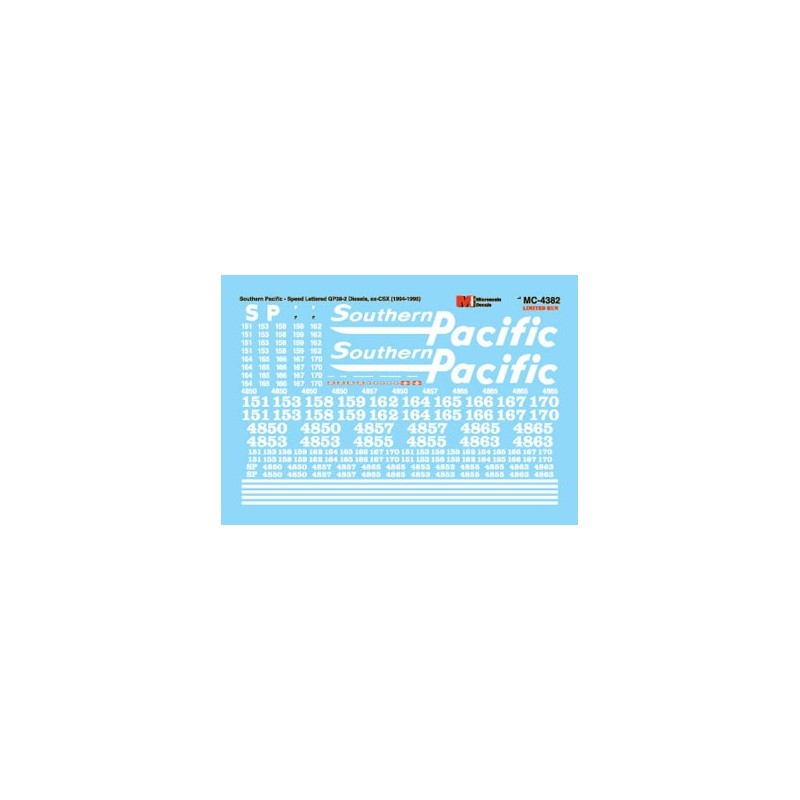 MICROSCALE DECAL MC-4382 - SOUTHERN PACIFIC DIESEL LOCOMOTIVES - HO SCALE