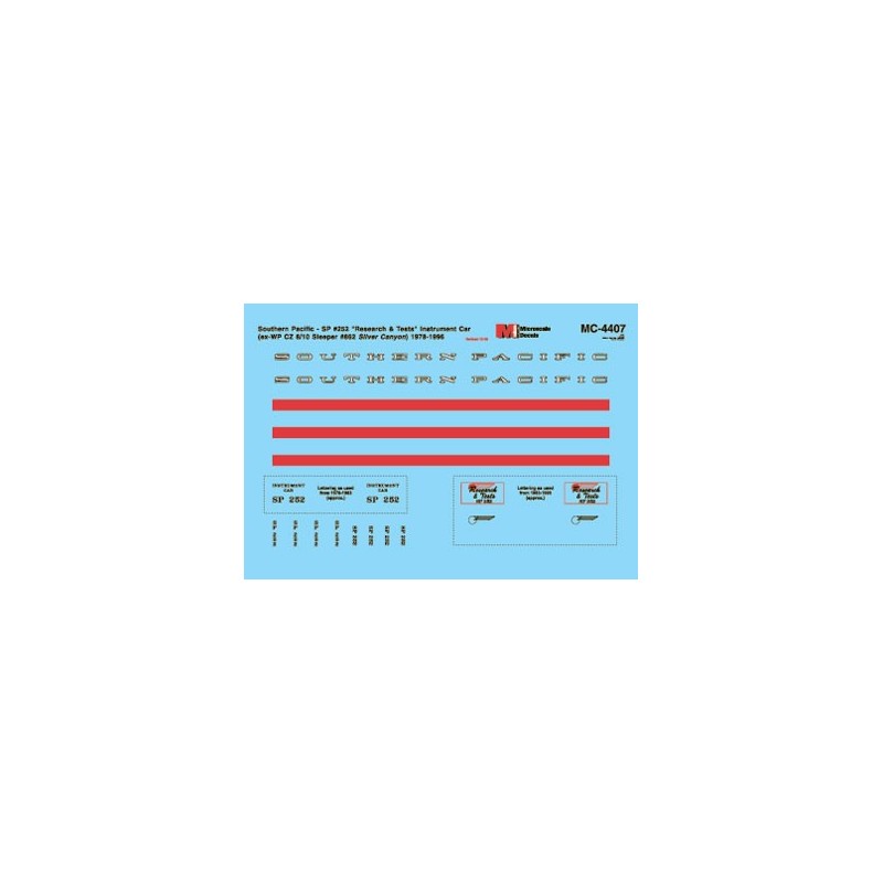 MICROSCALE DECAL MC-4407 - SOUTHERN PACIFIC INSTRUMENT CAR - HO SCALE
