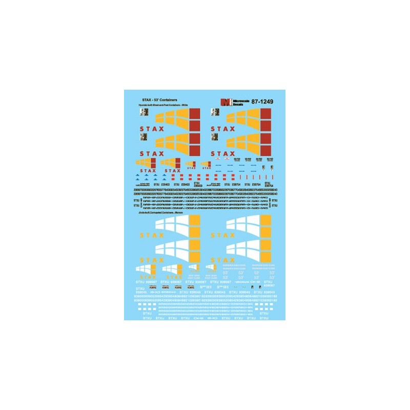 MICROSCALE DECAL 87-1249 - STAX CONTAINERS - HO SCALE