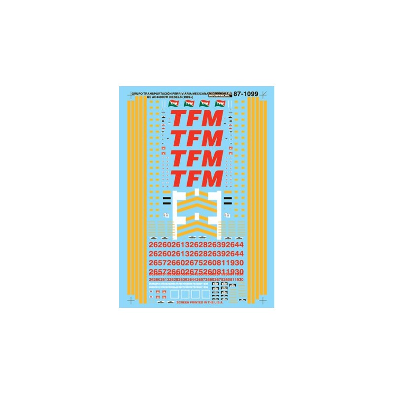 MICROSCALE DECAL 87-1099 - TRANSPORTACION FERROVIARIA MEXICANA DIESEL LOCOMOTIVES - HO SCALE