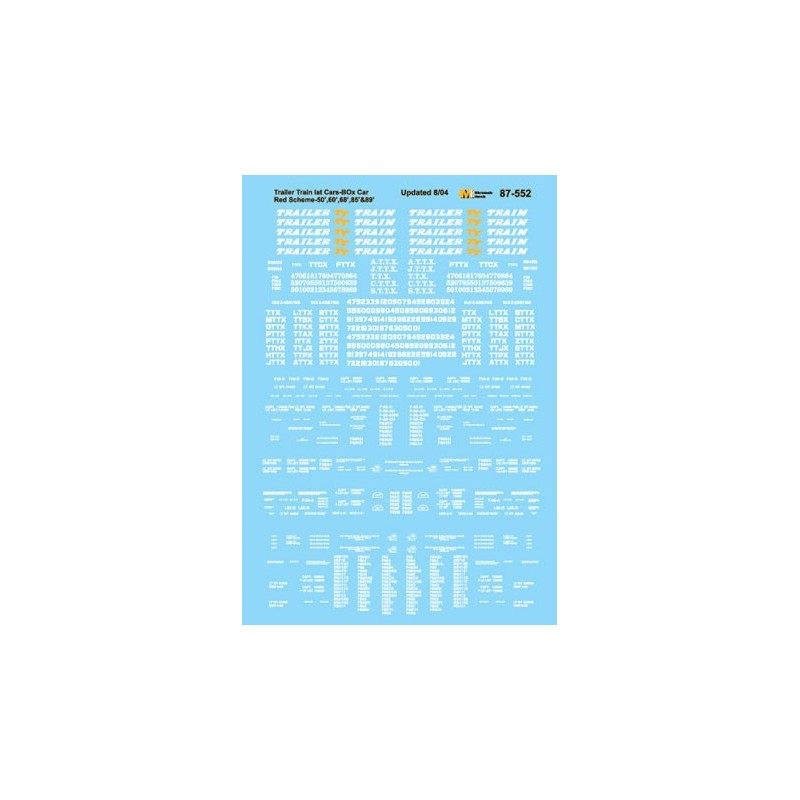 MICROSCALE DECAL 87-552 - TRAILER TRAIN  FLAT CARS - HO SCALE