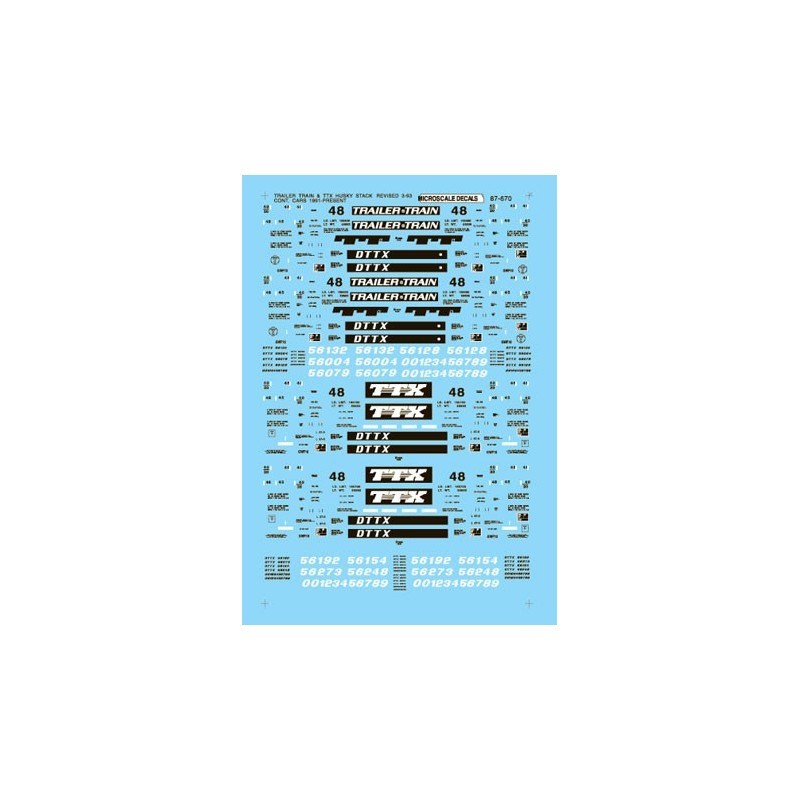 MICROSCALE DECAL 87-670 - TRAILER TRAIN  HUSKY STACK CARS - HO SCALE
