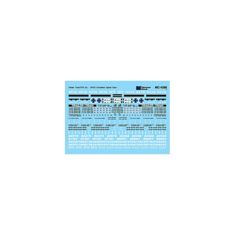 MICROSCALE DECAL MC-4386 - TRAILER TRAIN / TTX ALL PURPOSE SPINE CARS - HO SCALE