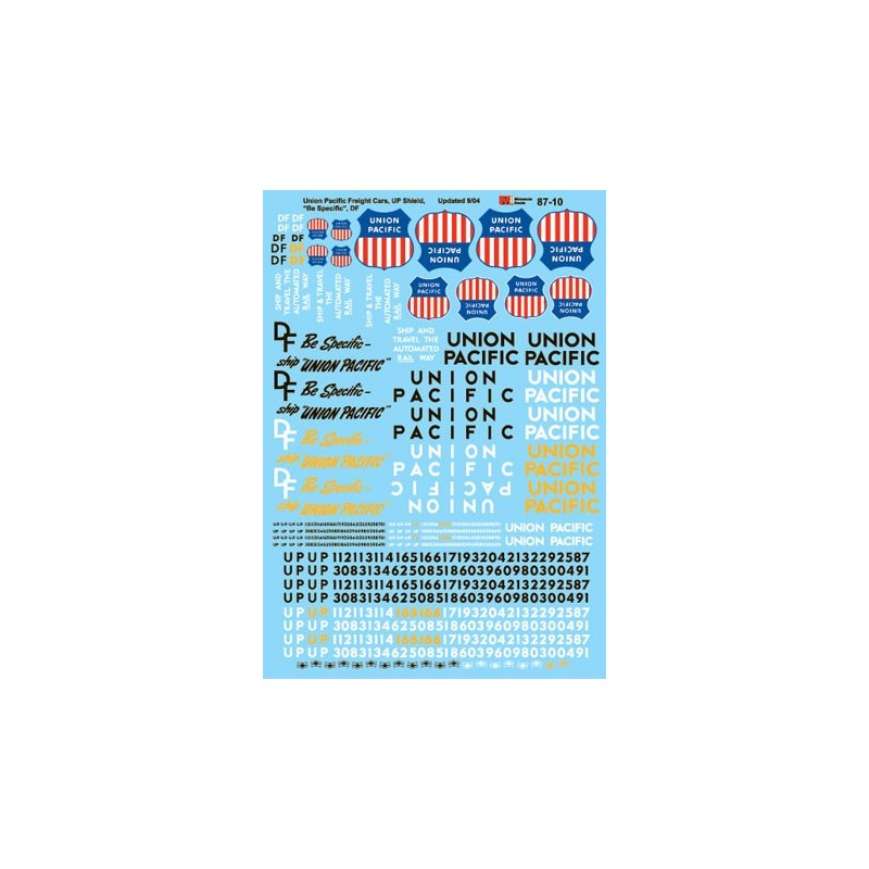 MICROSCALE DECAL 87-10 - UNION PACIFIC FREIGHT CARS - HO SCALE