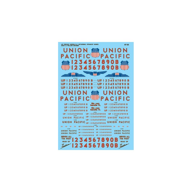 MICROSCALE DECAL 87-35 - UNION PACIFIC TURBINE & DIESEL LOCOMOTIVES - HO SCALE