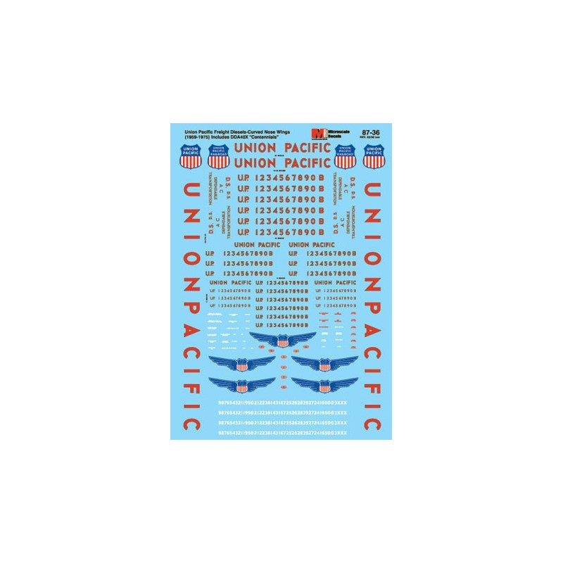 MICROSCALE DECAL 87-36 - UNION PACIFIC DIESEL LOCOMOTIVES - HO SCALE