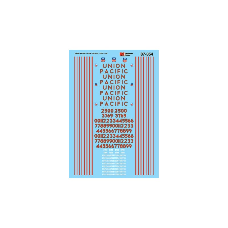 MICROSCALE DECAL 87-354 - UNION PACIFIC DIESEL LOCOMOTIVES - HO SCALE