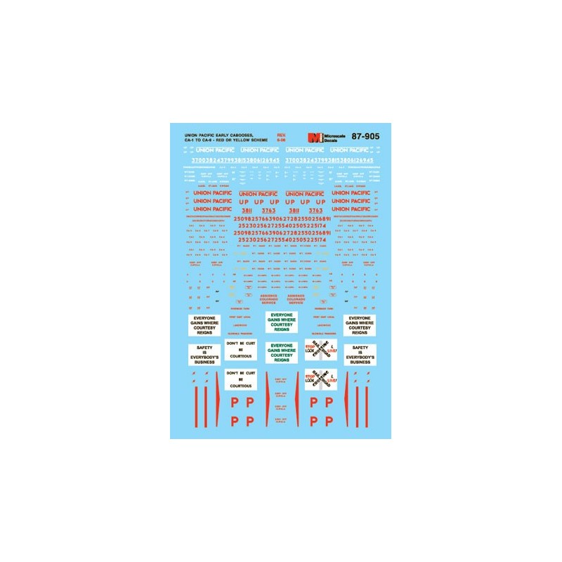 MICROSCALE DECAL 87-905 - UNION PACIFIC CABOOSES - HO SCALE