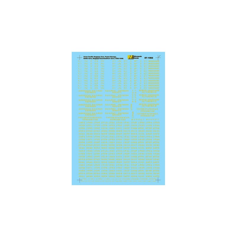 MICROSCALE DECAL 87-1082 - UNION PACIFIC PASSENGER CARS - HO SCALE