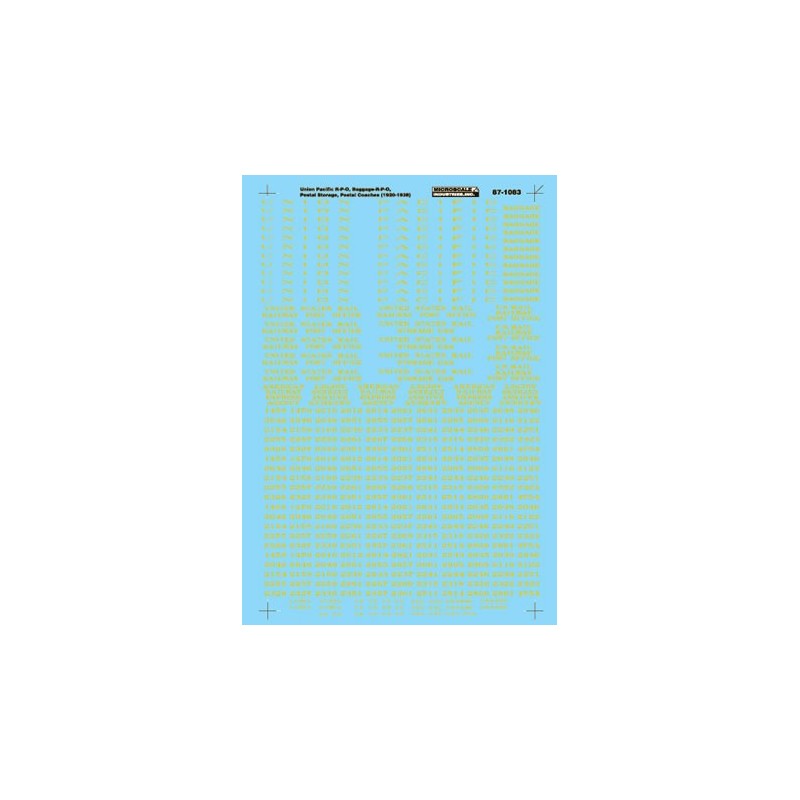 MICROSCALE DECAL 87-1083 - UNION PACIFIC PASSENGER CARS - HO SCALE