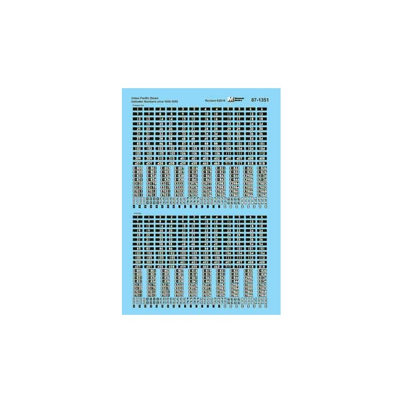 MICROSCALE DECAL 87-1351 - UNION PACIFIC STEAM  LOCOMOTIVE INDICATOR NUMBERS - HO SCALE