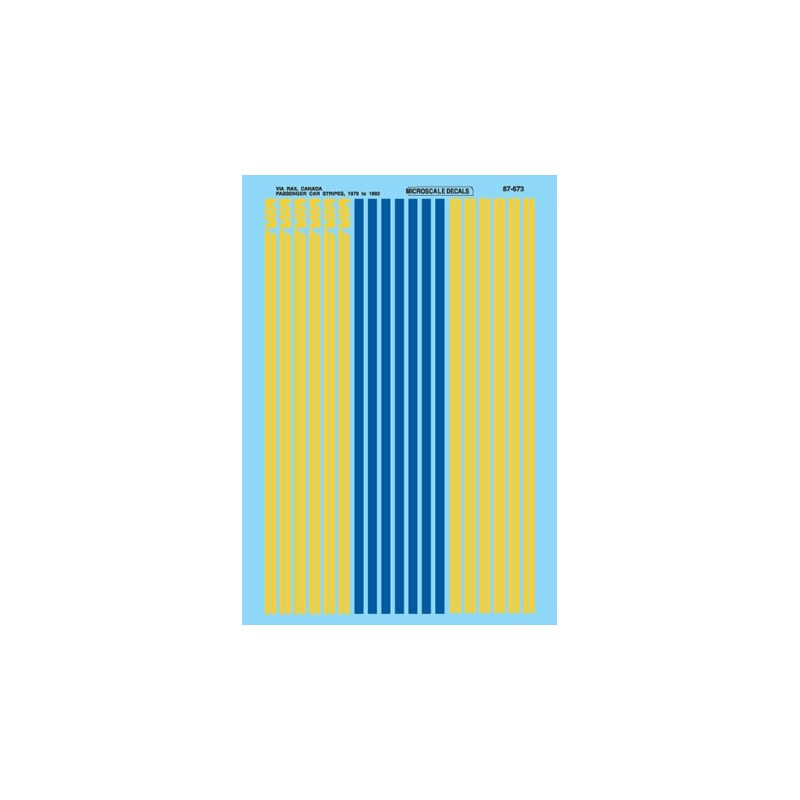 MICROSCALE DECAL 87-673 - VIA RAIL PASSENGER CAR STRIPES - HO SCALE