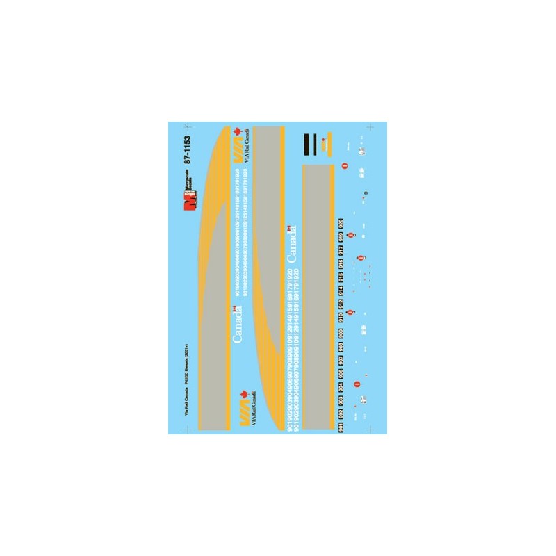 MICROSCALE DECAL 87-1153 - VIA RAIL DIESEL LOCOMOTIVES - HO SCALE
