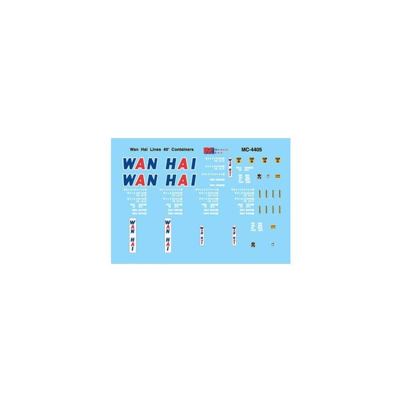 MICROSCALE DECAL MC-4405 - WAN HAI LINES LTD. 40' CONTAINERS - HO SCALE