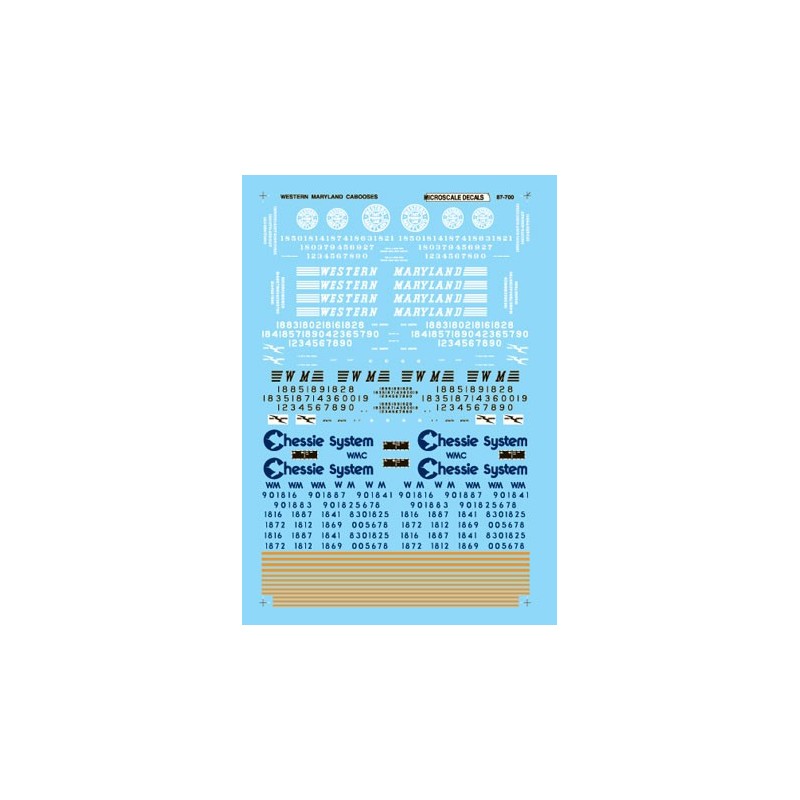 MICROSCALE DECAL 87-700 - WESTERN MARYLAND CABOOSES - HO SCALE