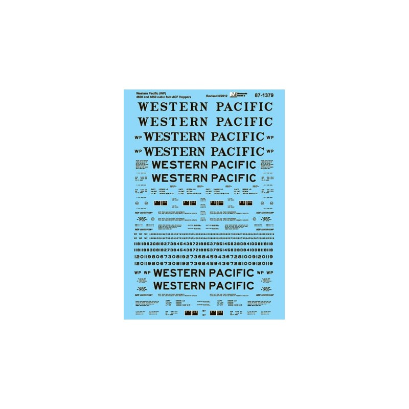 MICROSCALE DECAL 87-1379 - WESTERN PACIFIC COVERED HOPPERS - HO SCALE