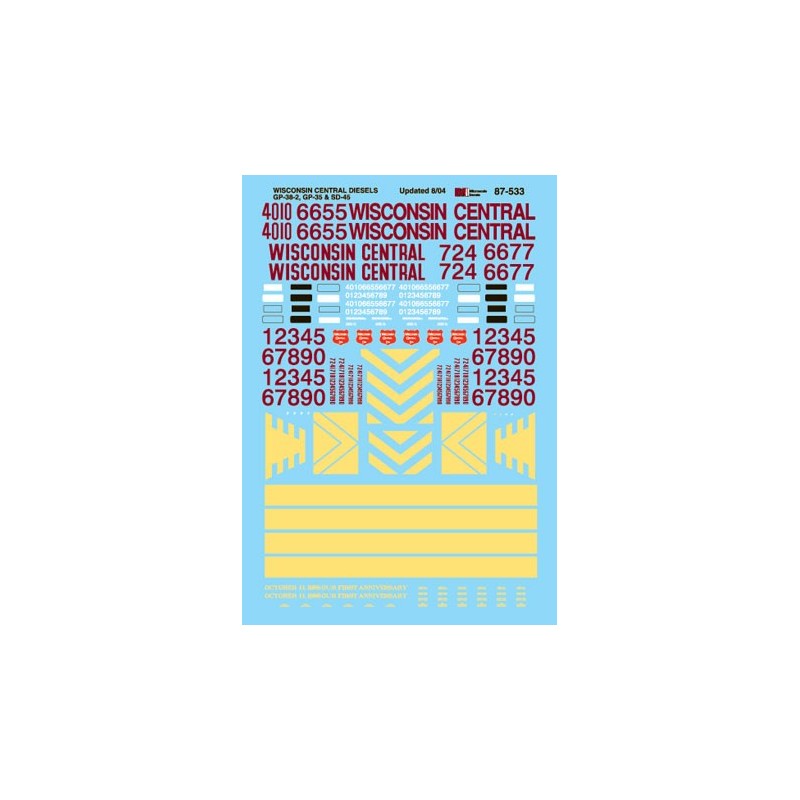 MICROSCALE DECAL 87-533 - WISCONSIN CENTRAL DIESEL LOCOMOTIVES - HO SCALE