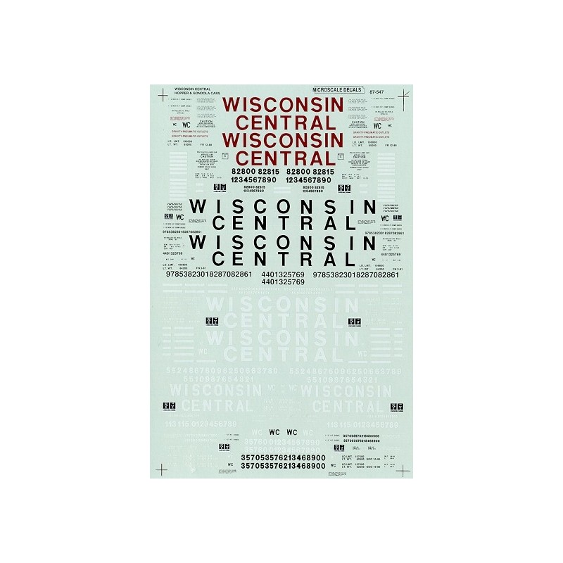 MICROSCALE DECAL 87-547 - WISCONSIN CENTRAL HOPPERS & GONDOLAS - HO SCALE