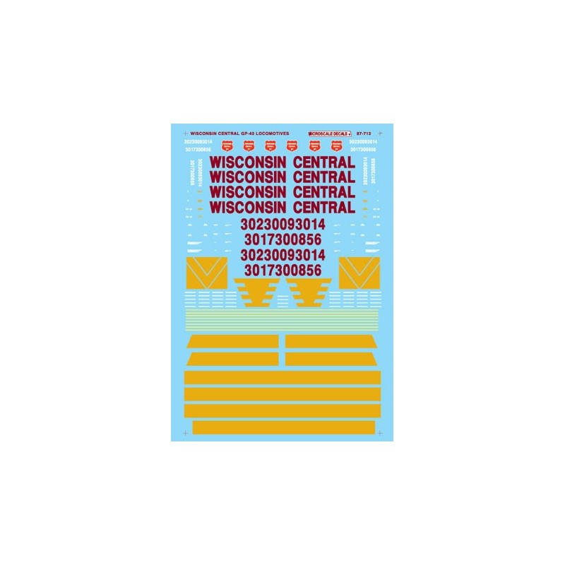 MICROSCALE DECAL 87-712 - WISCONSIN CENTRAL DIESEL LOCOMOTIVES - HO SCALE