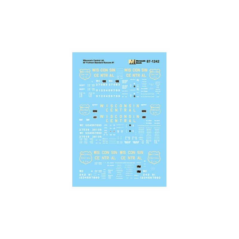 MICROSCALE DECAL 87-1242 - WISCONSIN CENTRAL 50' BOXCARS - HO SCALE