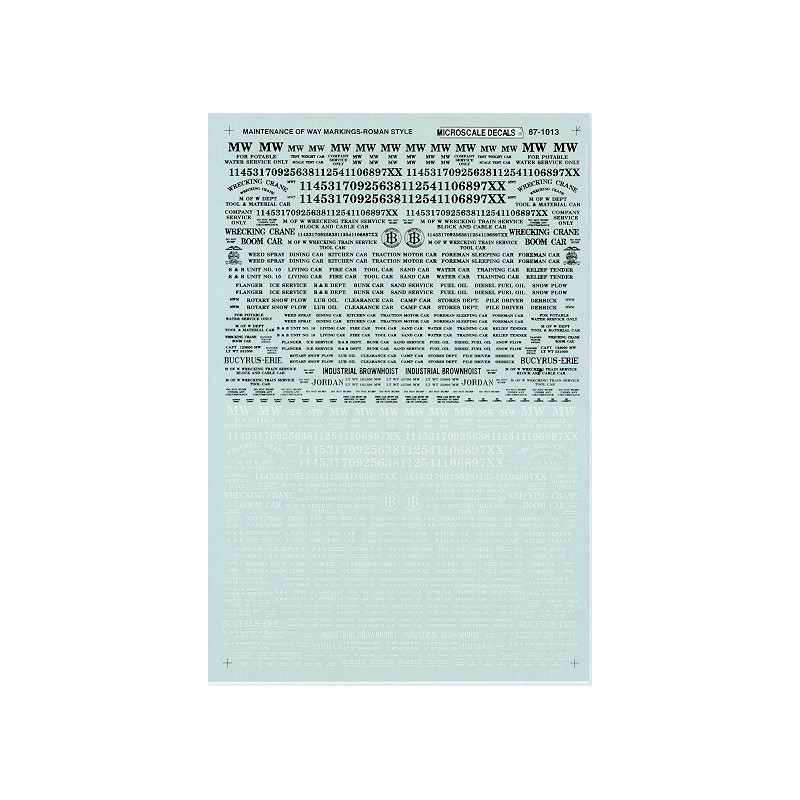 MICROSCALE DECAL 87-1013 - MAINTENANCE OF WAY MARKINGS - ROMAN - BLACK & WHITE - HO SCALE