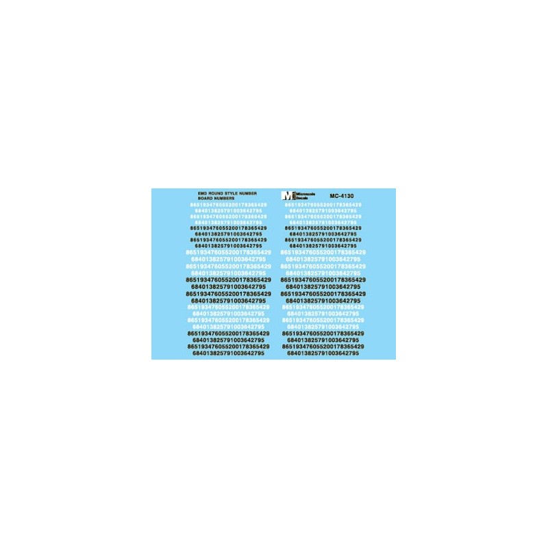 MICROSCALE DECAL MC-4130 - EMD ROUND STYLE NUMBER BOARD NUMBERS - HO SCALE