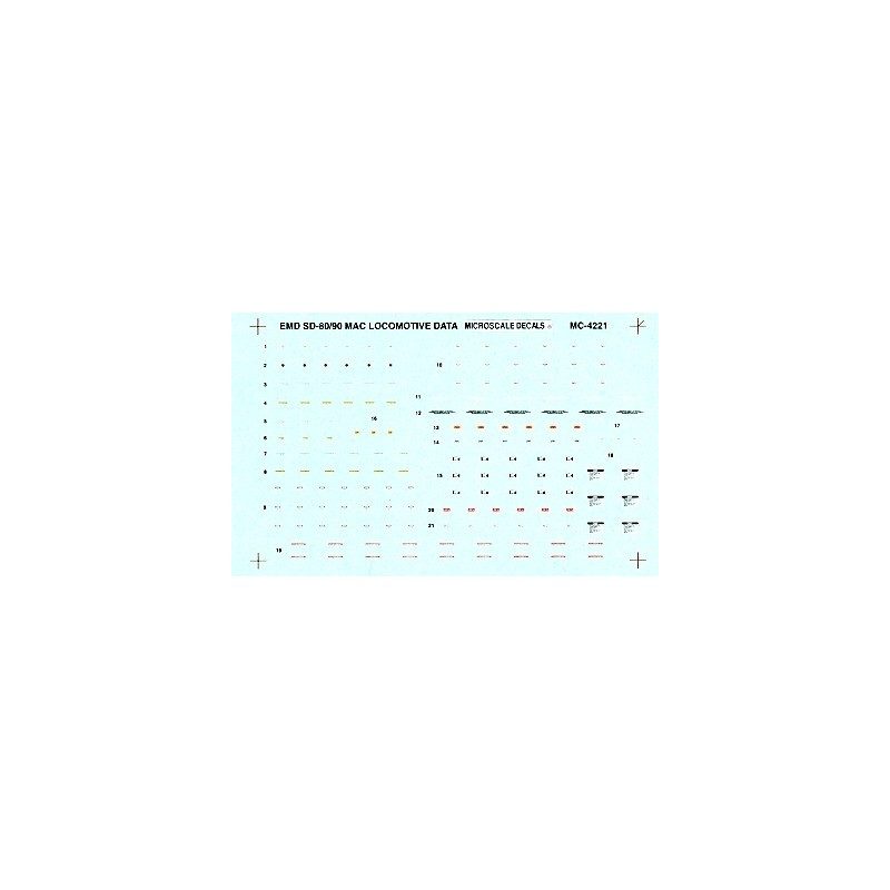 MICROSCALE DECAL MC-4221 - DIESEL DATA SD80 / SD90MAC - HO SCALE