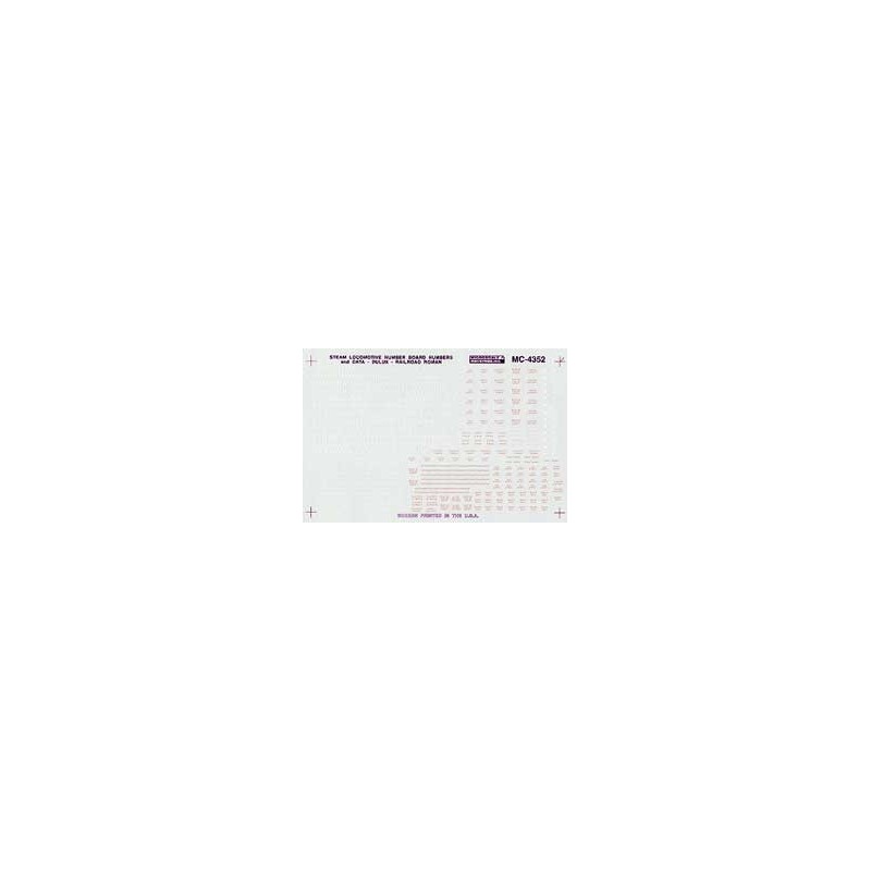 MICROSCALE DECAL MC-4352 - STEAM LOCOMOTIVE DATA AND NUMBER BOARDS - RAILROAD ROMAN - DULUX GOLD - HO SCALE