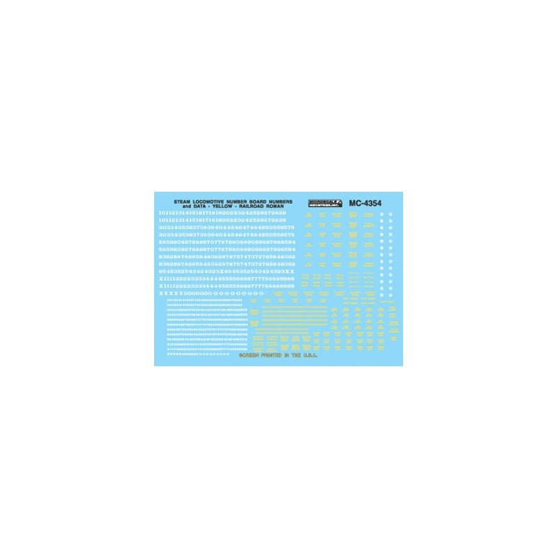 MICROSCALE DECAL MC-4354 - STEAM LOCOMOTIVE DATA AND NUMBER BOARDS - RAILROAD ROMAN - YELLOW - HO SCALE