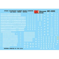 MICROSCALE DECAL MC-4355 - STEAM LOCOMOTIVE DATA AND NUMBER BOARDS - RAILROAD GOTHIC - WHITE - HO SCALE