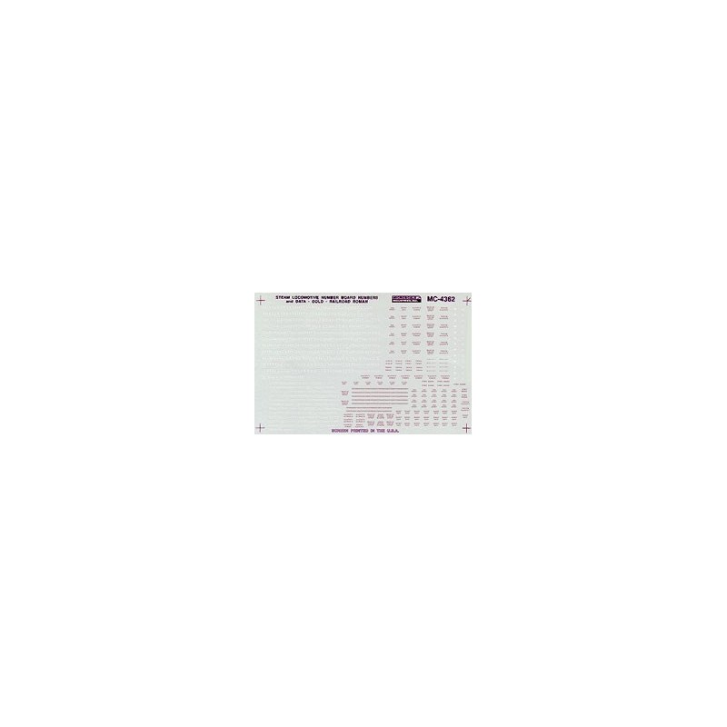MICROSCALE DECAL MC-4362 - STEAM LOCOMOTIVE DATA AND NUMBER BOARDS - RAILROAD ROMAN - GOLD - HO SCALE