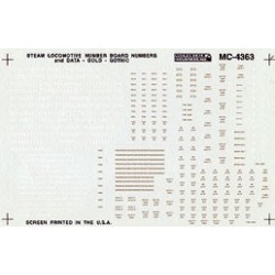 MICROSCALE DECAL MC-4363 - STEAM LOCOMOTIVE DATA AND NUMBER BOARDS - RAILROAD GOTHIC - GOLD - HO SCALE