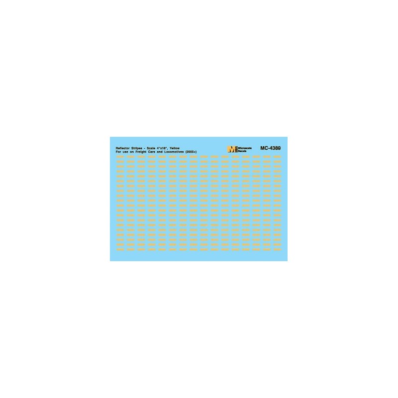 MICROSCALE DECAL MC-4389 - REFLECTOR STRIPES - 4" X 18" - YELLOW - HO SCALE