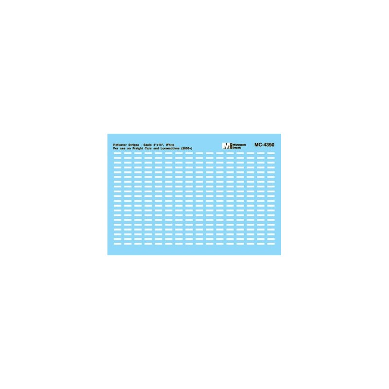 MICROSCALE DECAL MC-4390 - REFLECTOR STRIPES - 4" X 18" - WHITE - HO SCALE